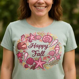 NEW Women's Coral Bay Sz 3X "Happy Fall" Embroidered Top Thanksgiving Sea Shell